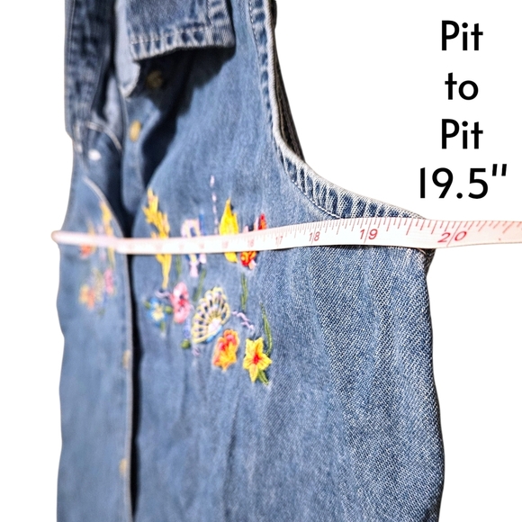 VTG Grannycore Denim Button-Up Vest Wmns M Embroidered Tropical Fish & Seashells - Picture 10 of 12